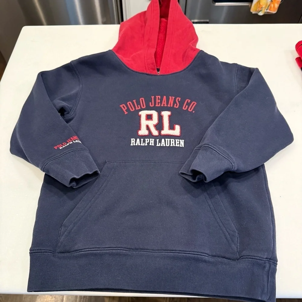 Ralph Lauren Boys 2 PCS SET Rowing Club Henley Shirt & Navy Pullover Hoodie Sz 6